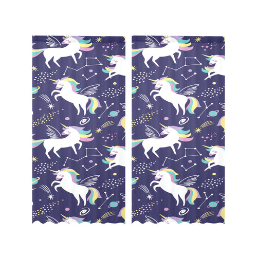Hand drawn cute unicorn star planet Gauze Curtain