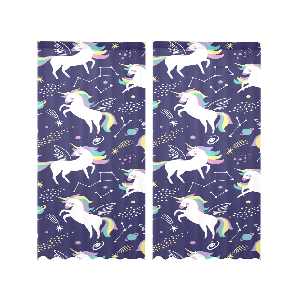Hand drawn cute unicorn star planet Gauze Curtain