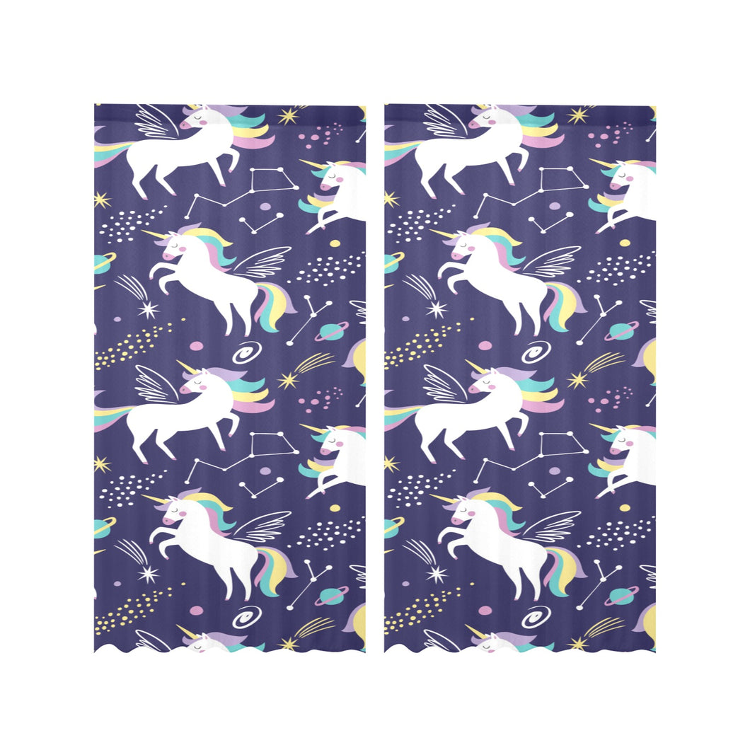 Hand drawn cute unicorn star planet Gauze Curtain