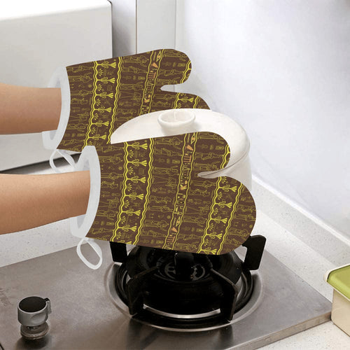 Egypt Hieroglyphics Pattern Print Design 03 Heat Resistant Oven Mitts