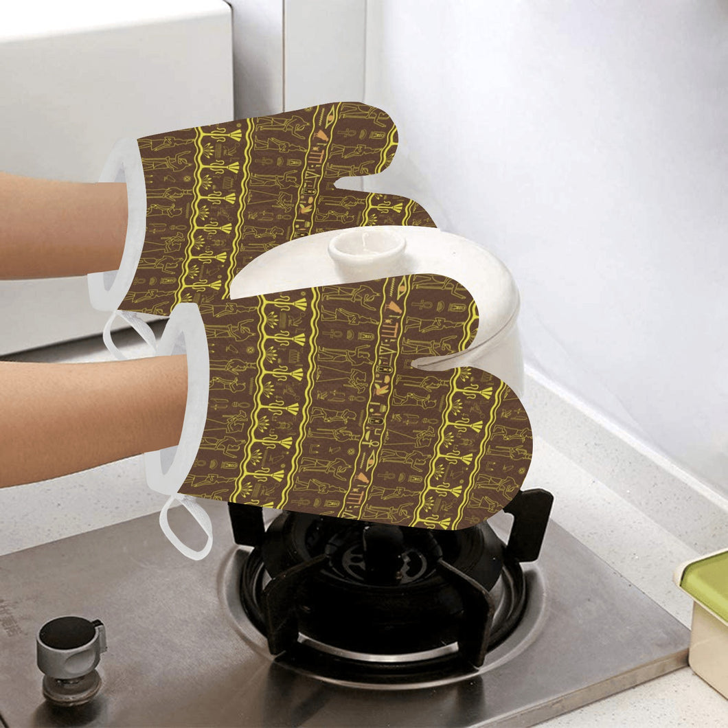 Egypt Hieroglyphics Pattern Print Design 03 Heat Resistant Oven Mitts
