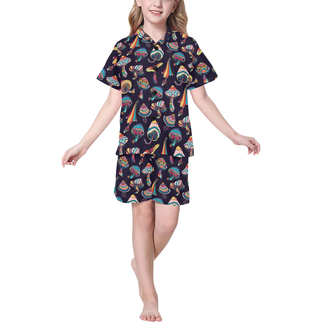Colorful mushroom pattern Kids' Boys' Girls' V-Neck Short Pajama Set