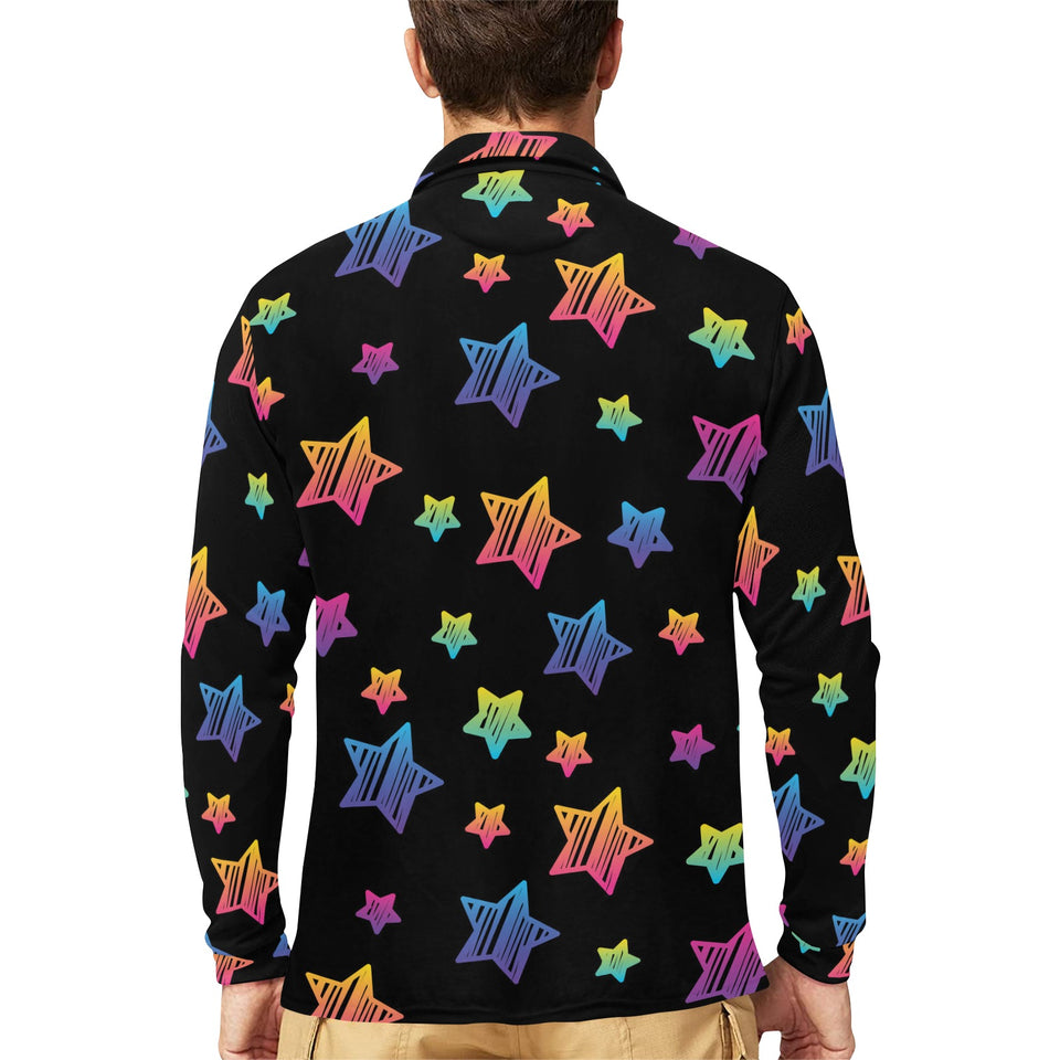 Colorful star pattern Men's Long Sleeve Polo Shirt