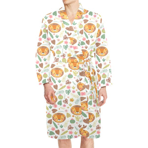 Lion Pattern Print Design 04 Men's Long Sleeve Belted Night Robe
