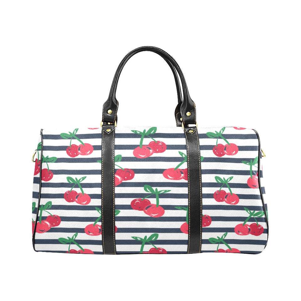 Hand drawn cherry pattern striped background Travel Bag
