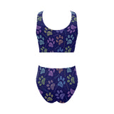 Dog Paws Pattern Print Design 02 Chest Bowknot High Waisted Bikini Swimsuit