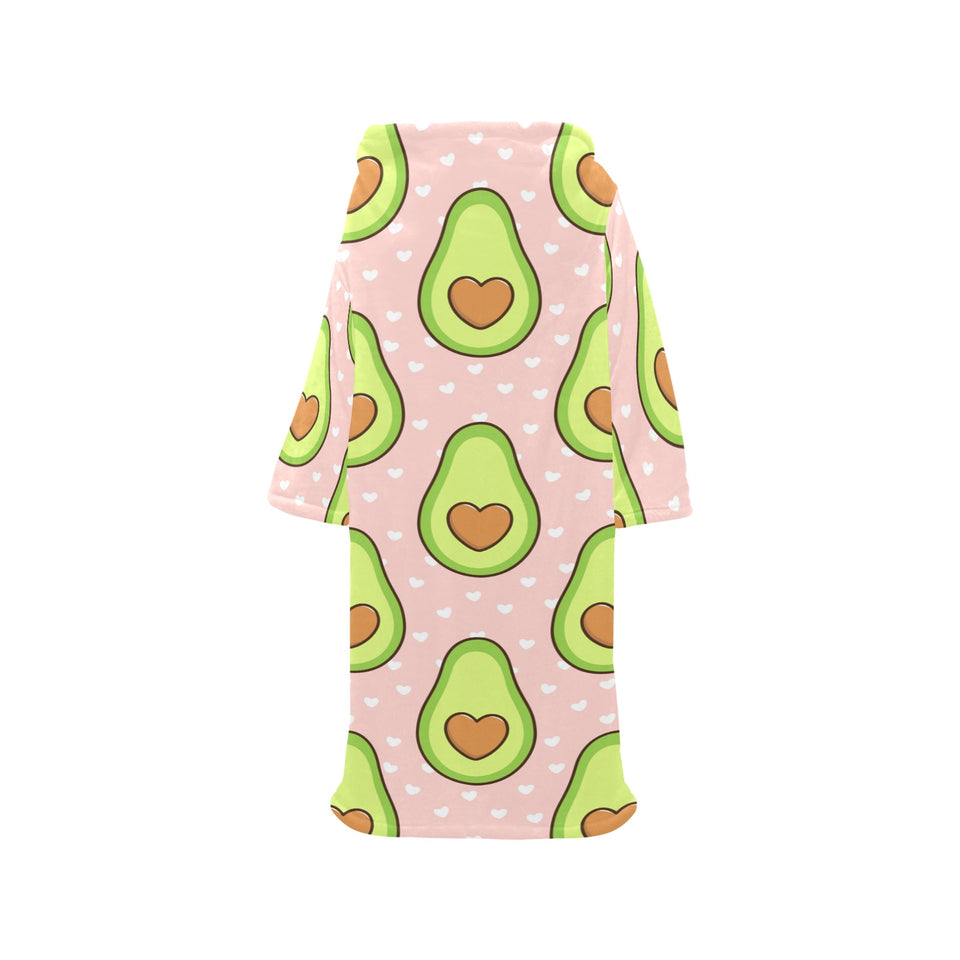 Avocado heart pink background Blanket Robe with Sleeves