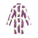 Eggplant Pattern Print Design 01 Women's Long Sleeve Belted Night Robe
