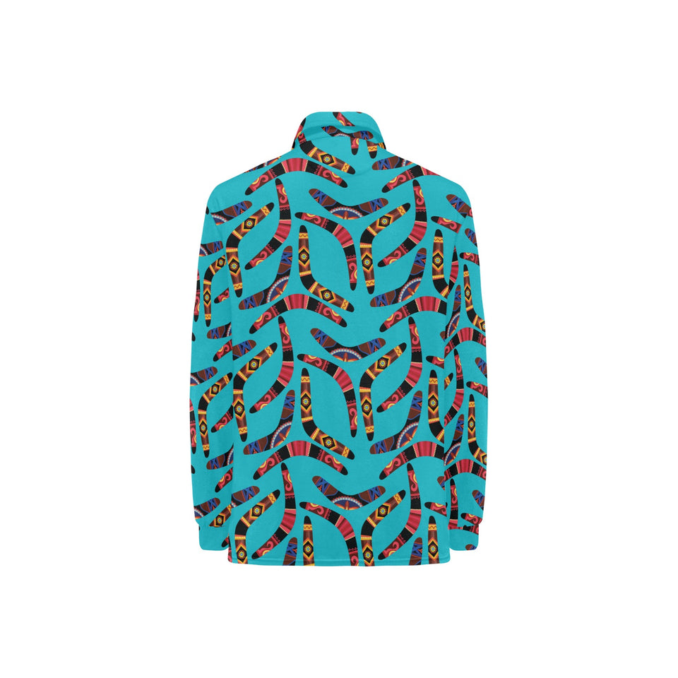 Boomerang Australian aboriginal ornament blue back Women's Long Sleeve Polo Shirt