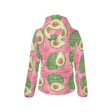 Avocado slices leaves pink back ground Women's Padded Hooded Jacket
