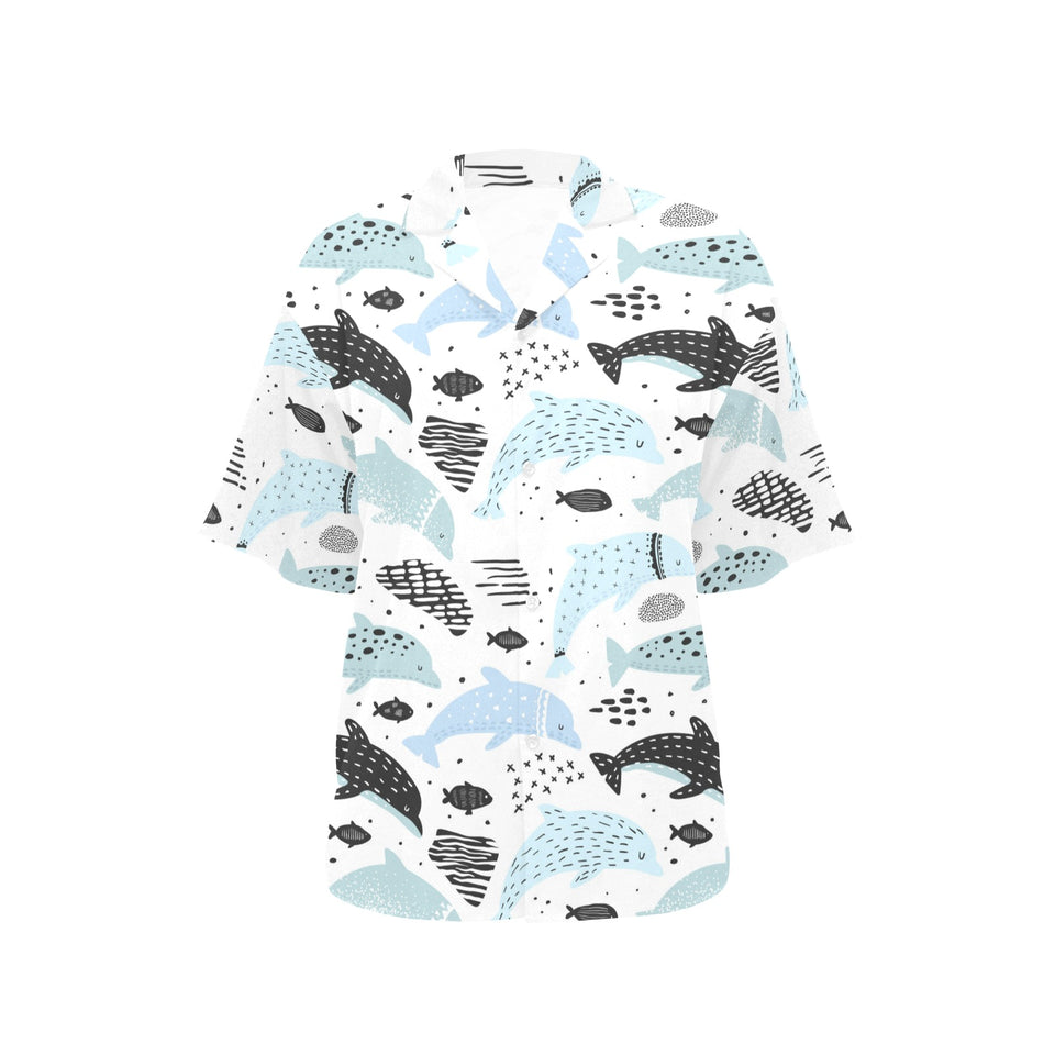 Cute dolphins Childish Style pattern Women's All Over Print Hawaiian Shirt