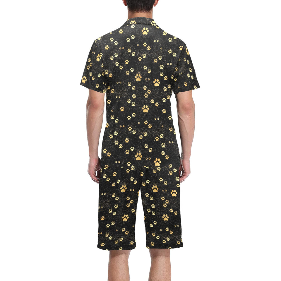 Dog Paws Pattern Print Design 05 Men's V-Neck Short Pajama Set