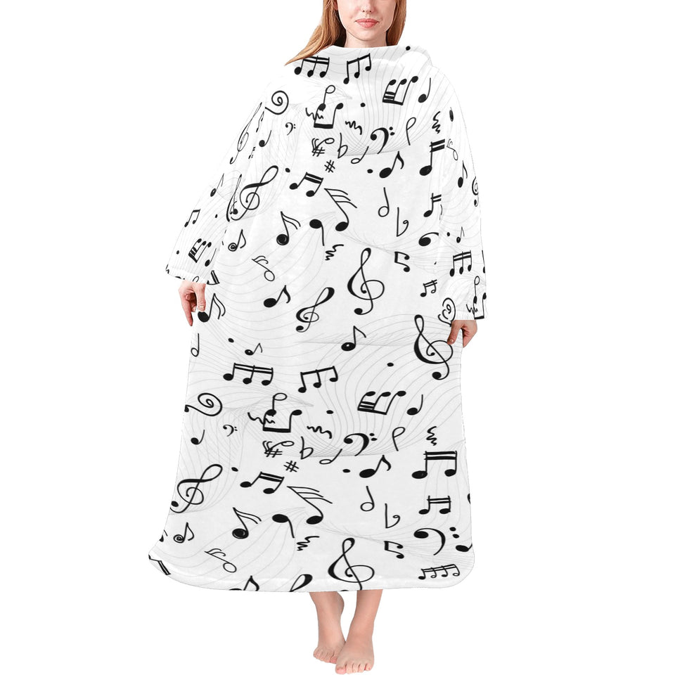 Music Notes Pattern Print Design 04 Blanket Robe with Sleeves