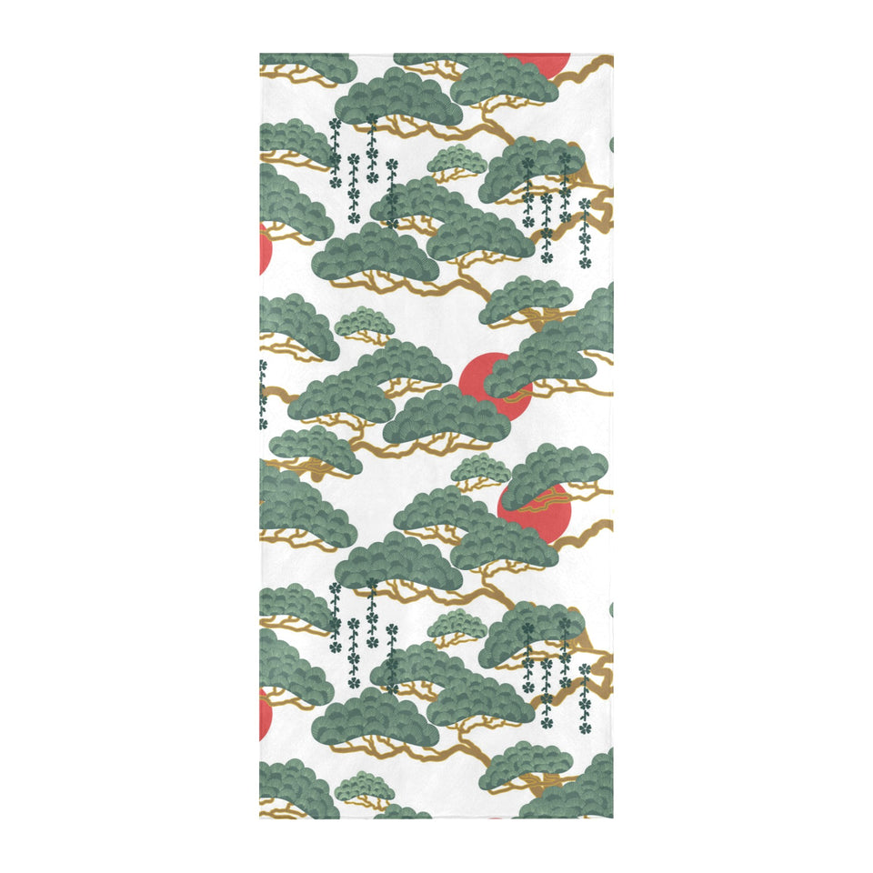 Bonsai red sun japanese pattern Beach Towel