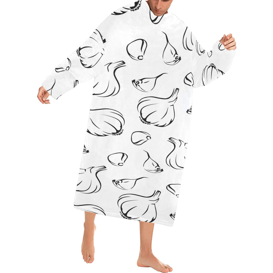 Garlic pattern black white Blanket Robe with Sleeves