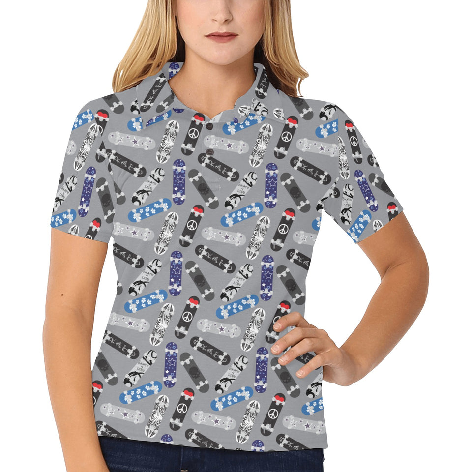 Skate Board Pattern Print Design 03 Women's All Over Print Polo Shirt