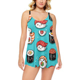 Cute sushi pattern Chest Sexy Pleated Two Piece Swim Dress