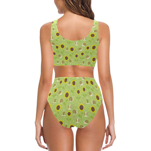 Snail Pattern Print Design 01 Chest Bowknot High Waisted Bikini Swimsuit