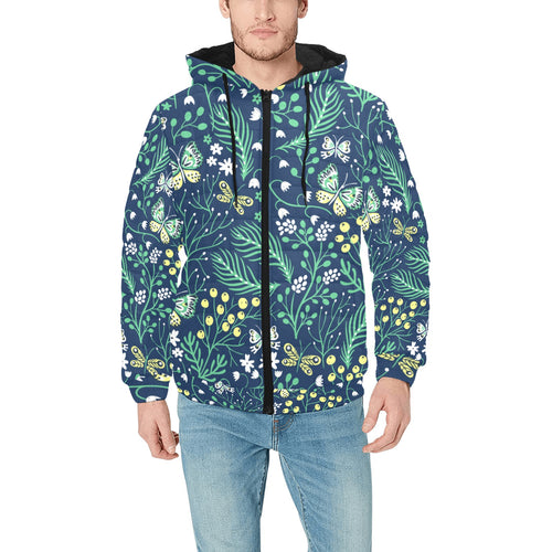 butterfly leaves pattern Men's Padded Hooded Jacket