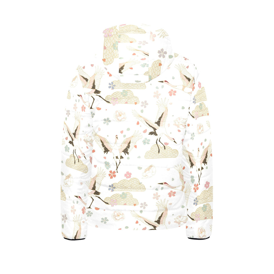 Beautiful Japanese cranes pattern Kids' Boys' Girls' Padded Hooded Jacket