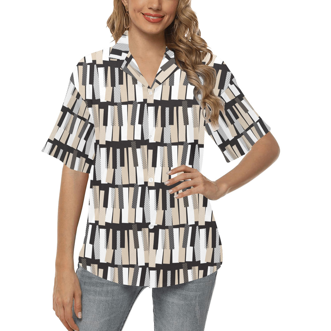 Piano Pattern Print Design 04 Women's All Over Print Hawaiian Shirt