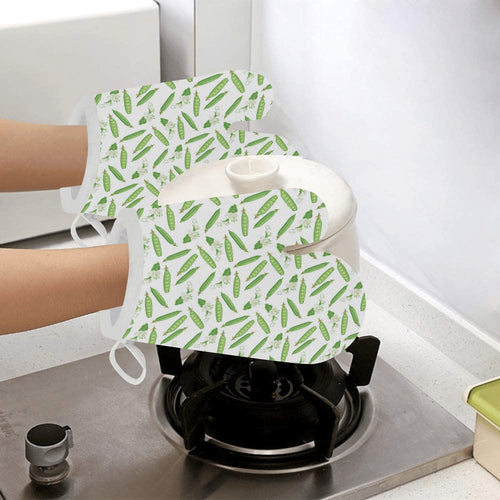 Green Peas Pattern Print Design 04 Heat Resistant Oven Mitts