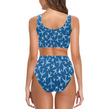 Airplane pattern in the sky Chest Bowknot High Waisted Bikini Swimsuit