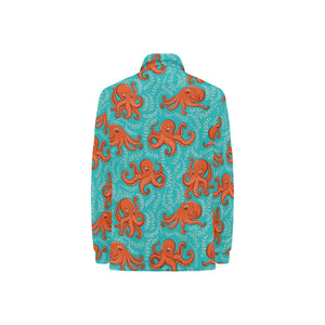 Octopus turquoise background Women's Long Sleeve Polo Shirt