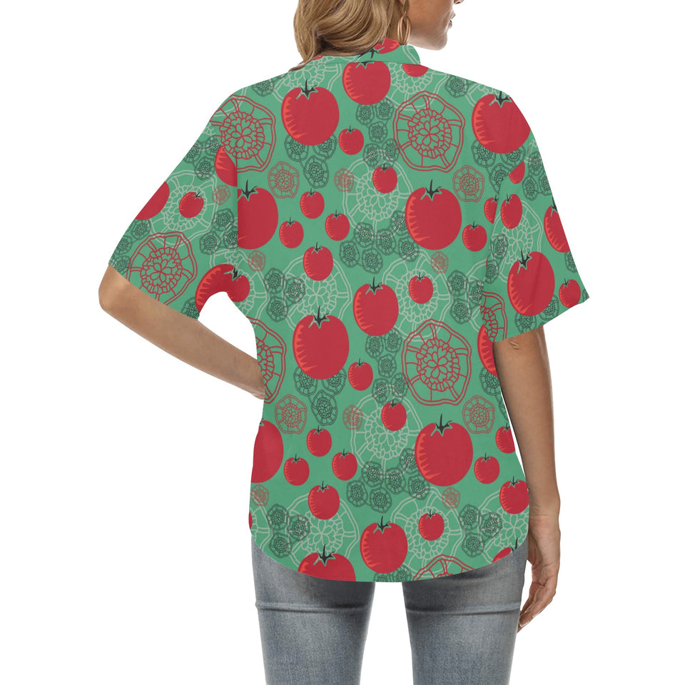 Tomato design pattern Women's All Over Print Hawaiian Shirt
