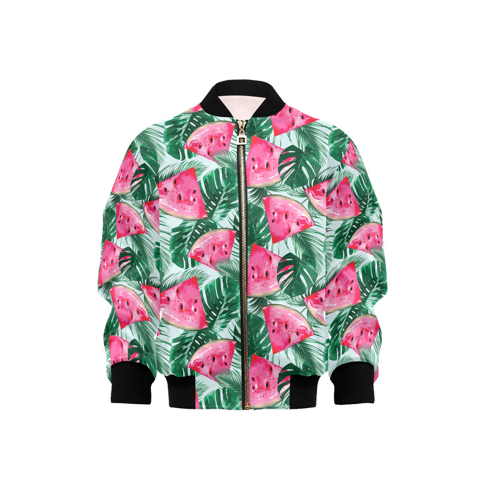 Watermelons tropical palm leaves pattern Kids' Boys' Girls' Bomber Jacket