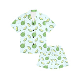 Durian pattern blue background Kids' Boys' Girls' V-Neck Short Pajama Set