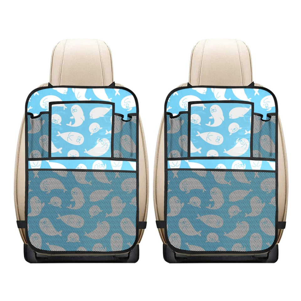 Cute white sea lion seals pattern Car Seat Back Organizer