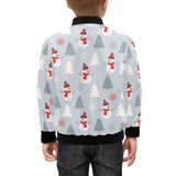 Snowman christmas tree snow gray background Kids' Boys' Girls' Bomber Jacket