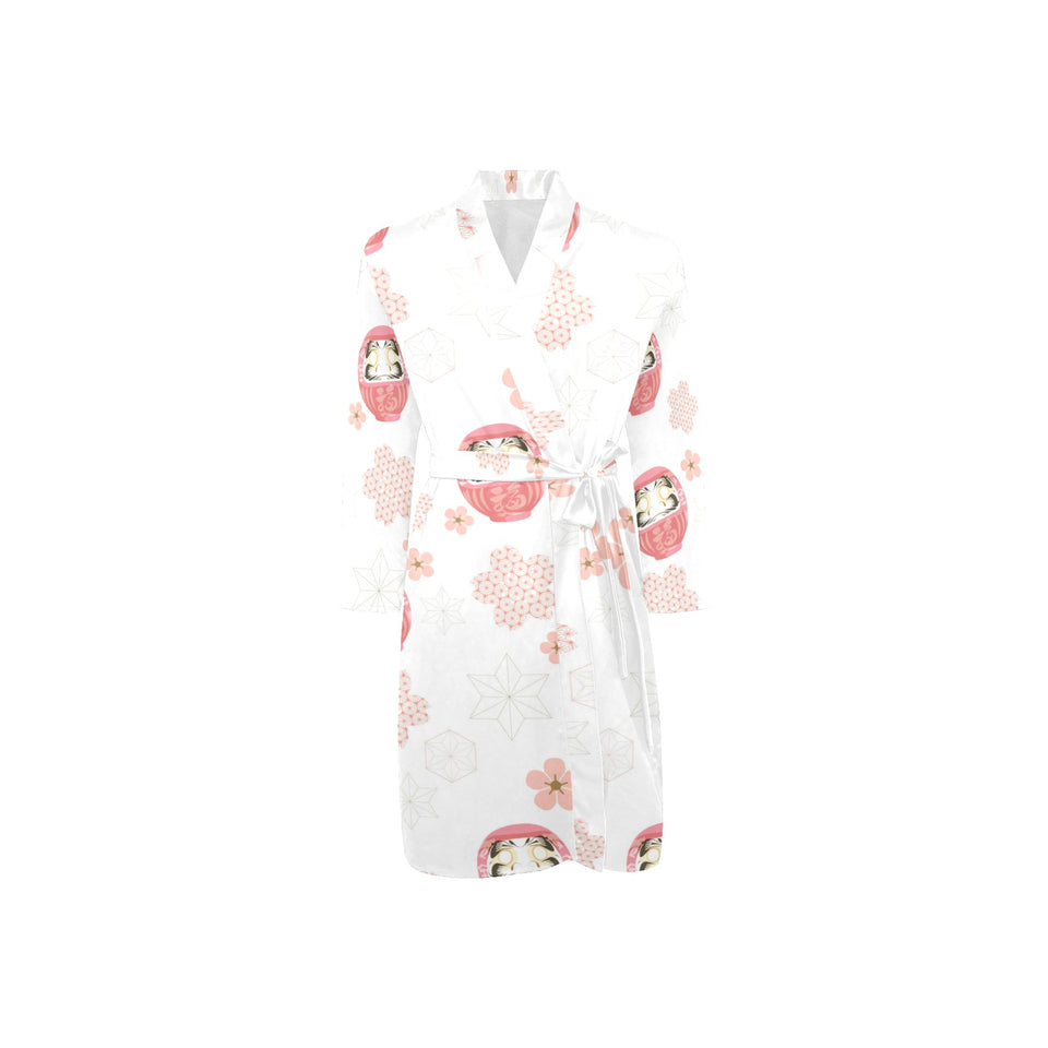 Daruma japanese wooden doll cherry blossom flower Men's Long Sleeve Belted Night Robe