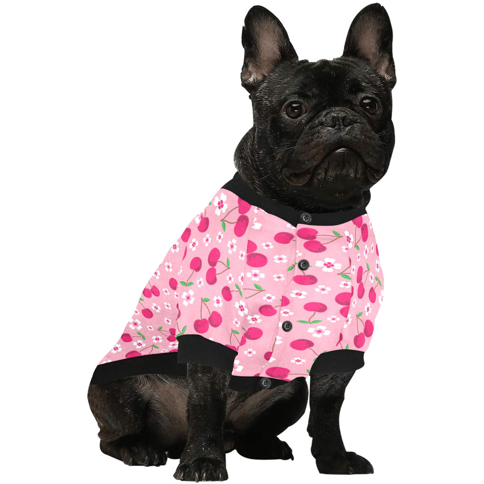 cherry flower pattern pink background All Over Print Pet Dog Round Neck Fuzzy Shirt