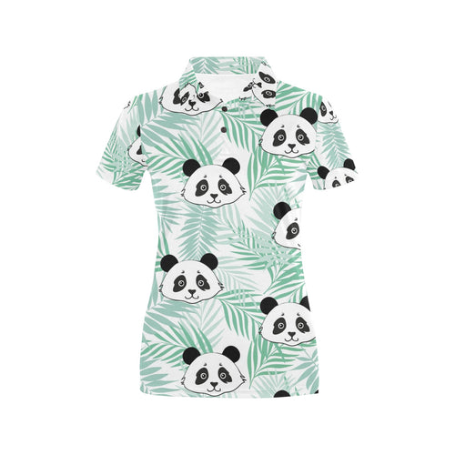 Panda pattern tropical leaves background Women's All Over Print Polo Shirt