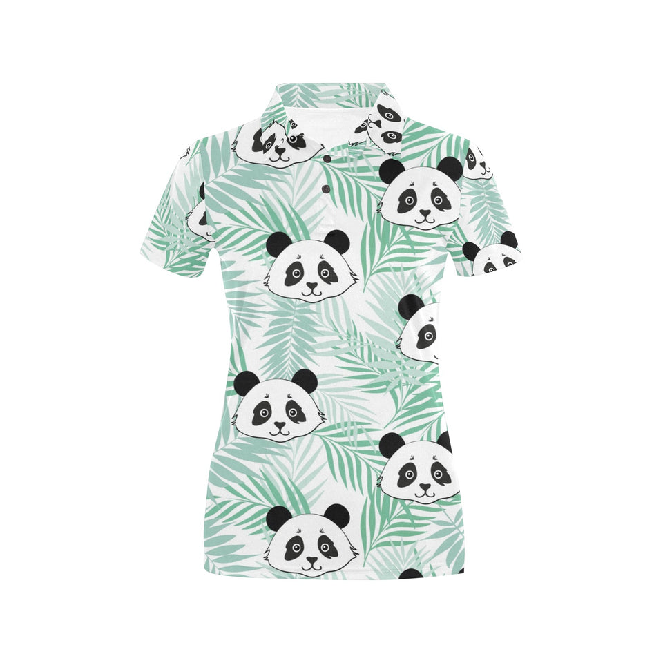 Panda pattern tropical leaves background Women's All Over Print Polo Shirt