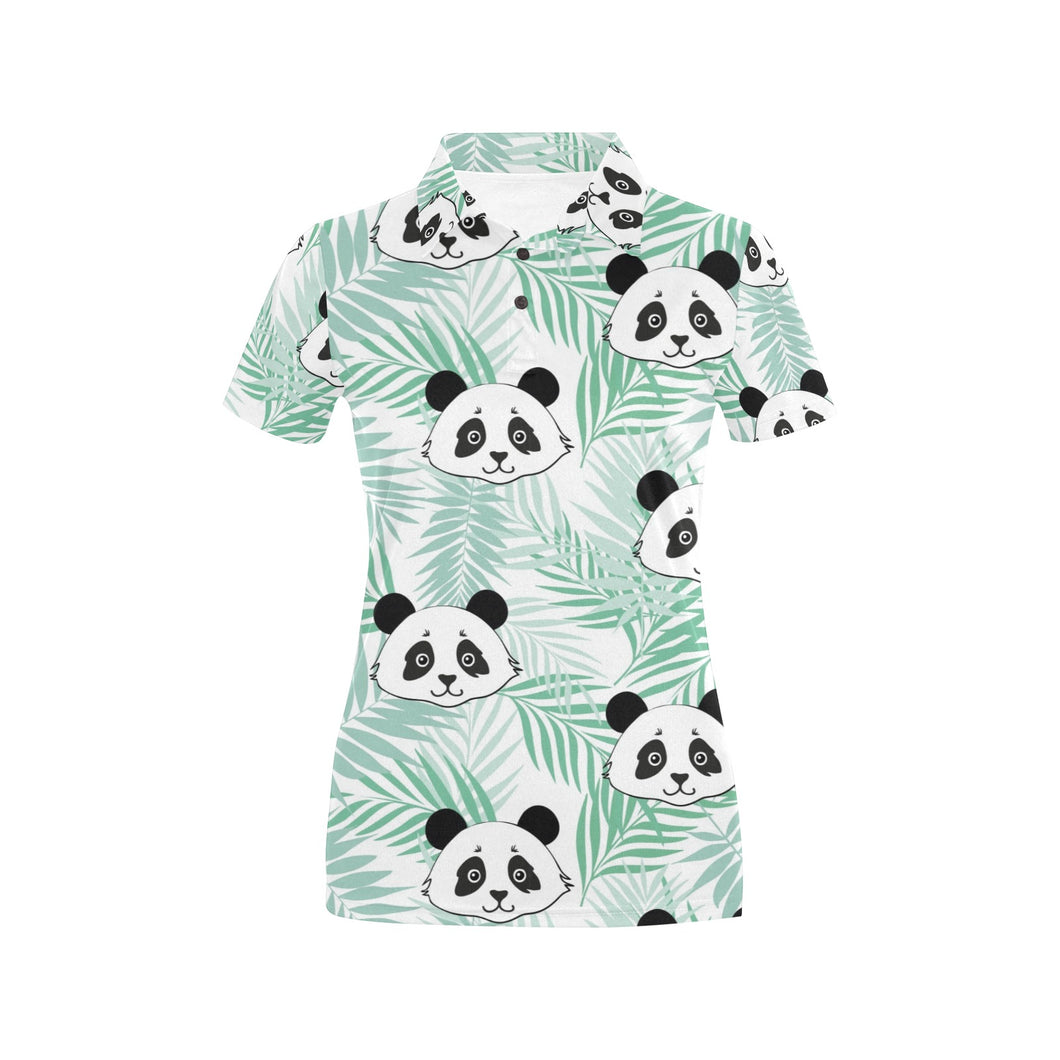Panda pattern tropical leaves background Women's All Over Print Polo Shirt