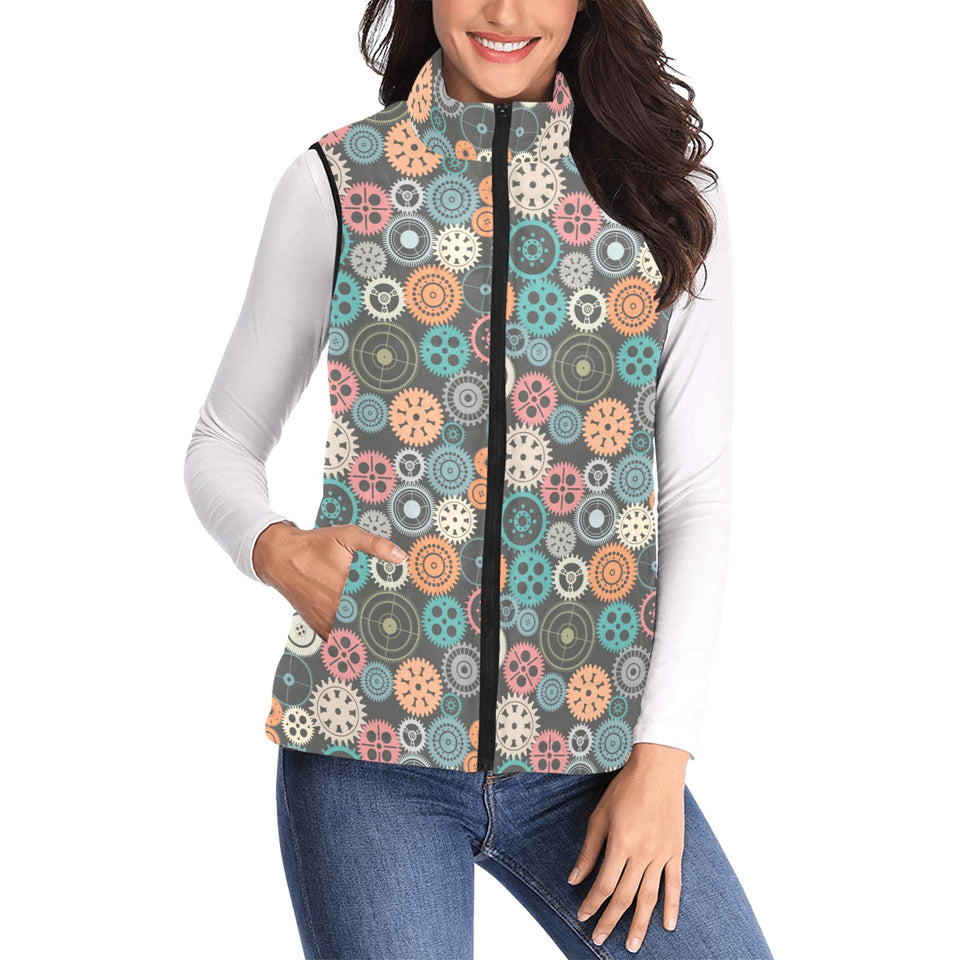 Gear Pattern Print Design 05 Women's Padded Vest
