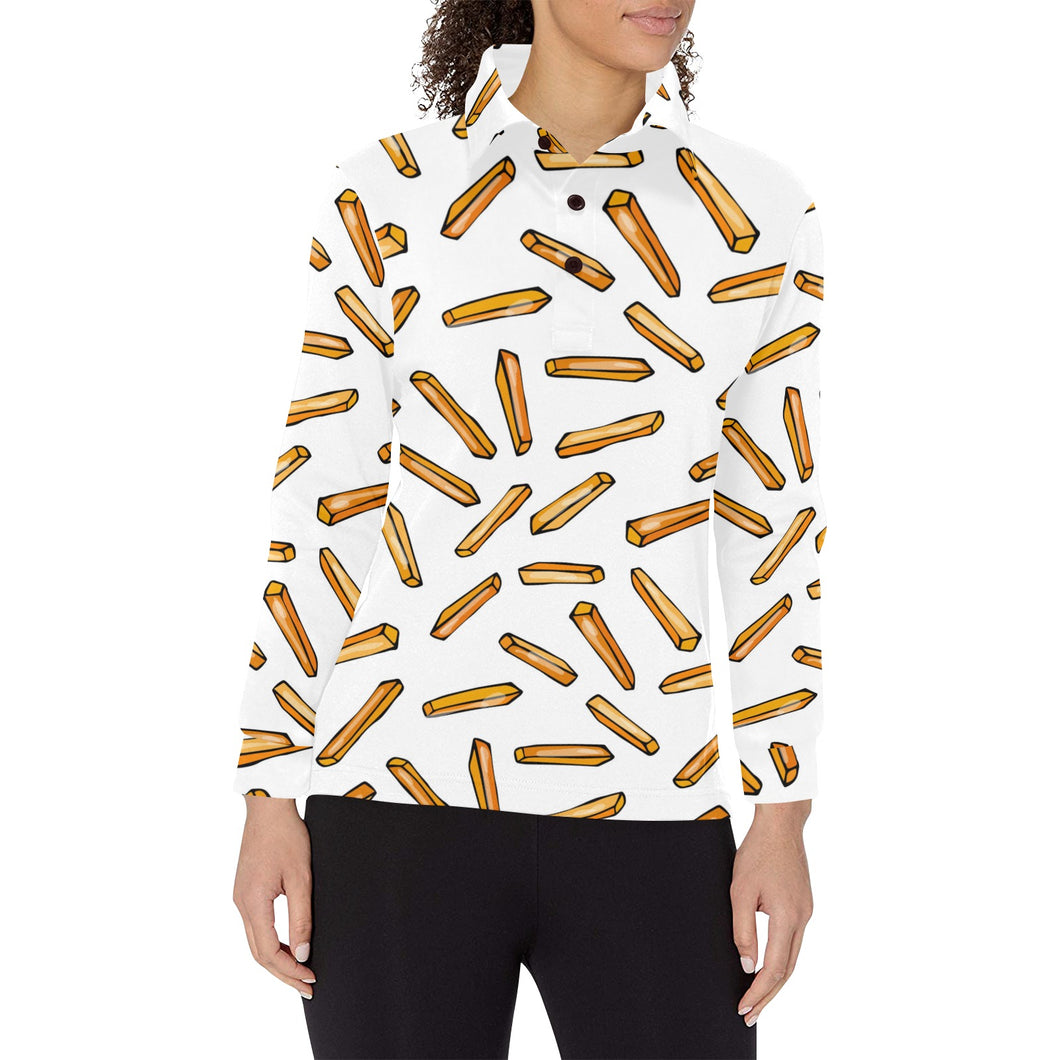 French fries potato pattern Women's Long Sleeve Polo Shirt