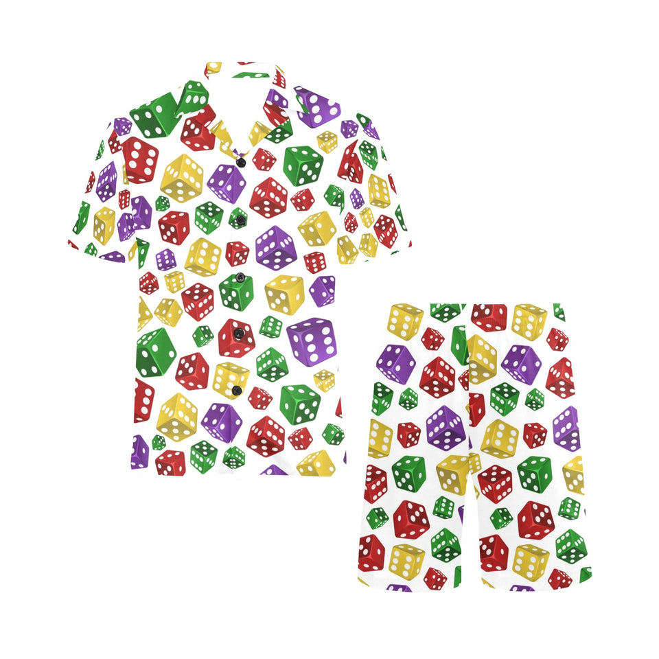 Dice Pattern Print Design 03 Men's V-Neck Short Pajama Set
