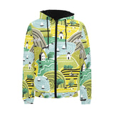 Hand drawn windmill pattern Men's Padded Hooded Jacket