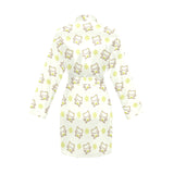 Cute cartoon frog baby pattern Women's Long Sleeve Belted Night Robe