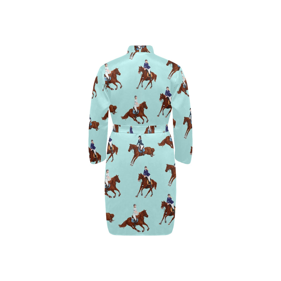 Horses running horses rider pattern Men's Long Sleeve Belted Night Robe