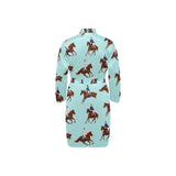 Horses running horses rider pattern Men's Long Sleeve Belted Night Robe