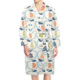 apples leaves pattern Men's Long Sleeve Belted Night Robe