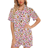 Squirrel Pattern Print Design 02 Women's V-Neck Short Pajama Set