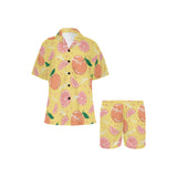 Grapefruit yellow background Women's V-Neck Short Pajama Set