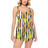 papaya design pattern Chest Sexy Pleated Two Piece Swim Dress