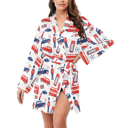 British Pattern Print Design 03 Women's Long Sleeve Belted Night Robe
